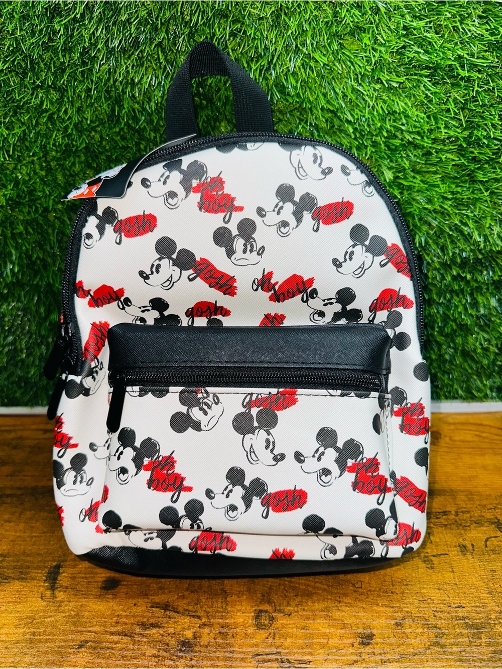 Disney Kids Backpack in White, Black & Red with Mickey Print